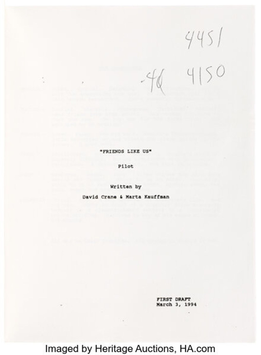 'Friends' Pilot Script 1