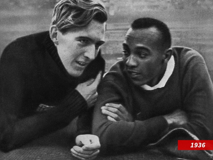 jesse owens and luz long at olympic games 1936