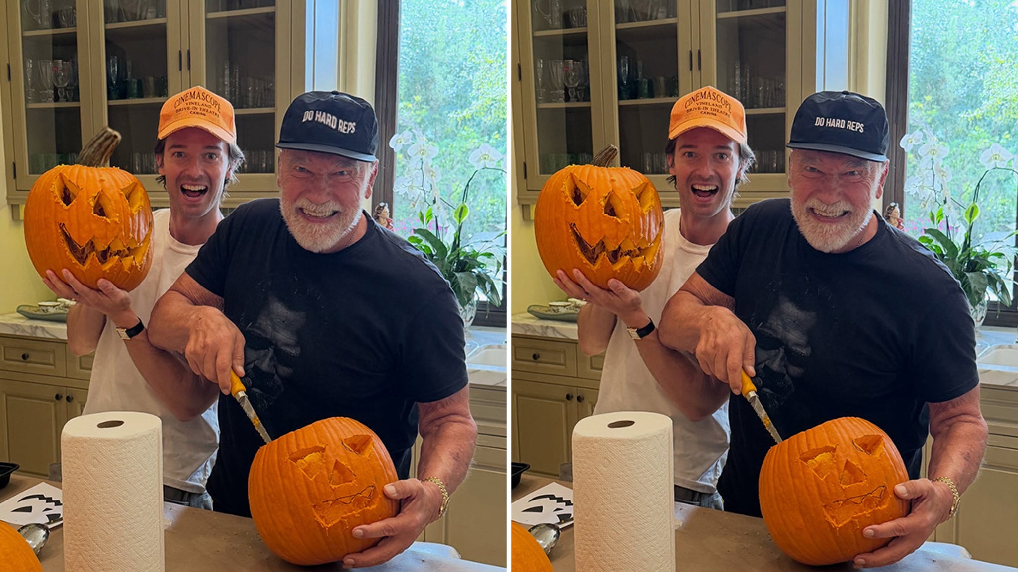 Patrick and Arnold Schwarzenegger Pumpkin Carving