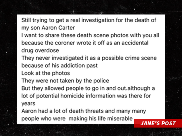 Jane's Post Mãe de Aaron Carter posta cena da morte