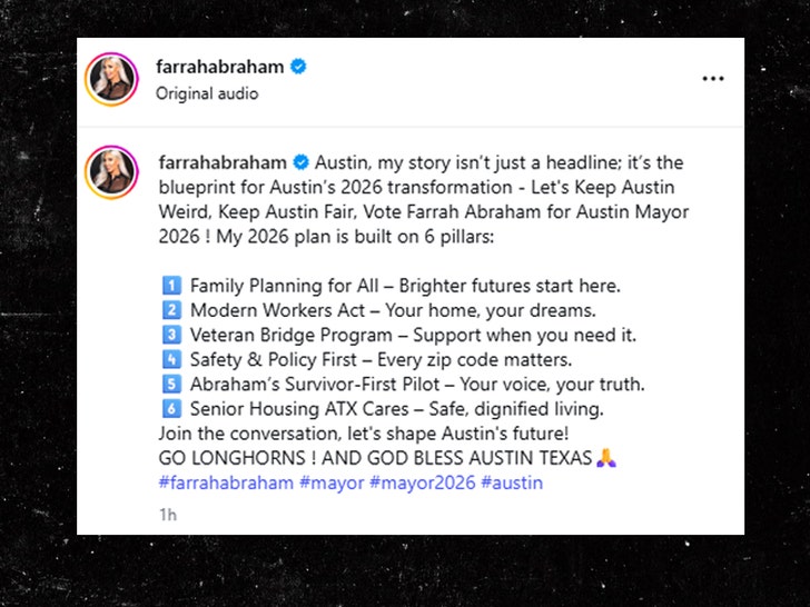 Farrah Abraham running for mayor of Austin instagram post 2