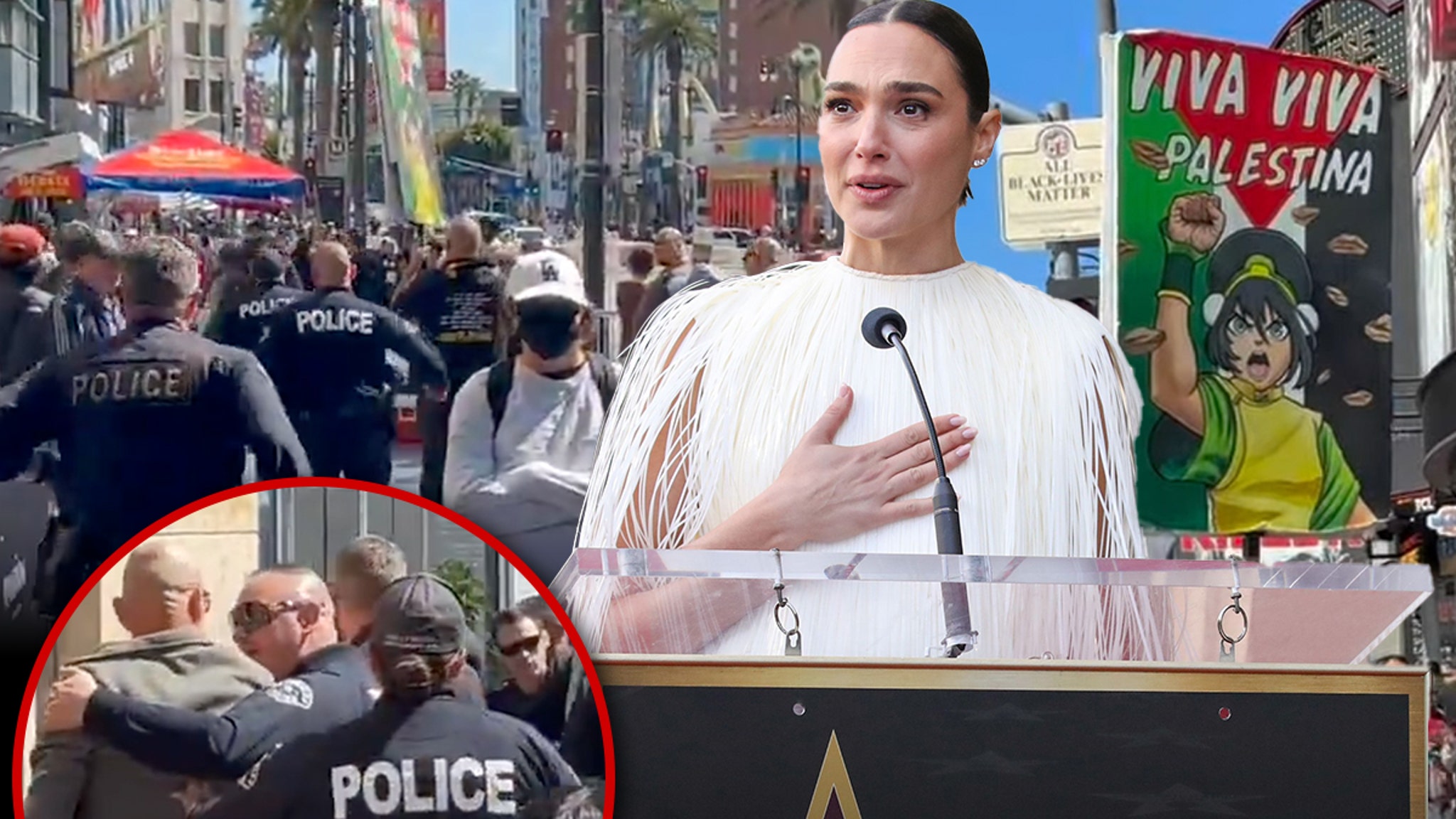 Israel, Palestine Protesters Clash at Gal Gadot Hollywood Walk of Fame Ceremony