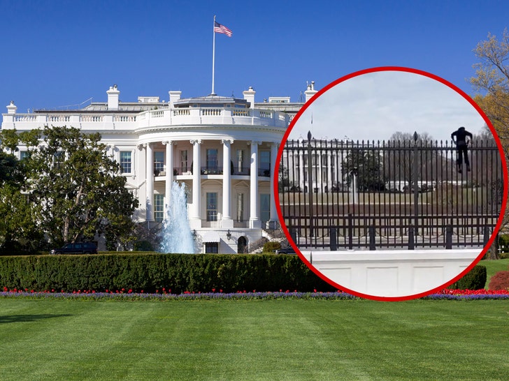 man climbing white house fence