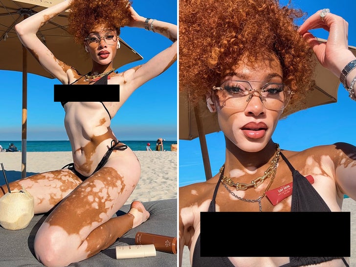 Winnie Harlow's Black Bikini Beach Selfies