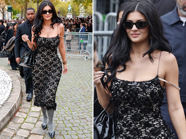 Kylie Jenner aturde con Lacey Dress en la Semana de la Moda de París