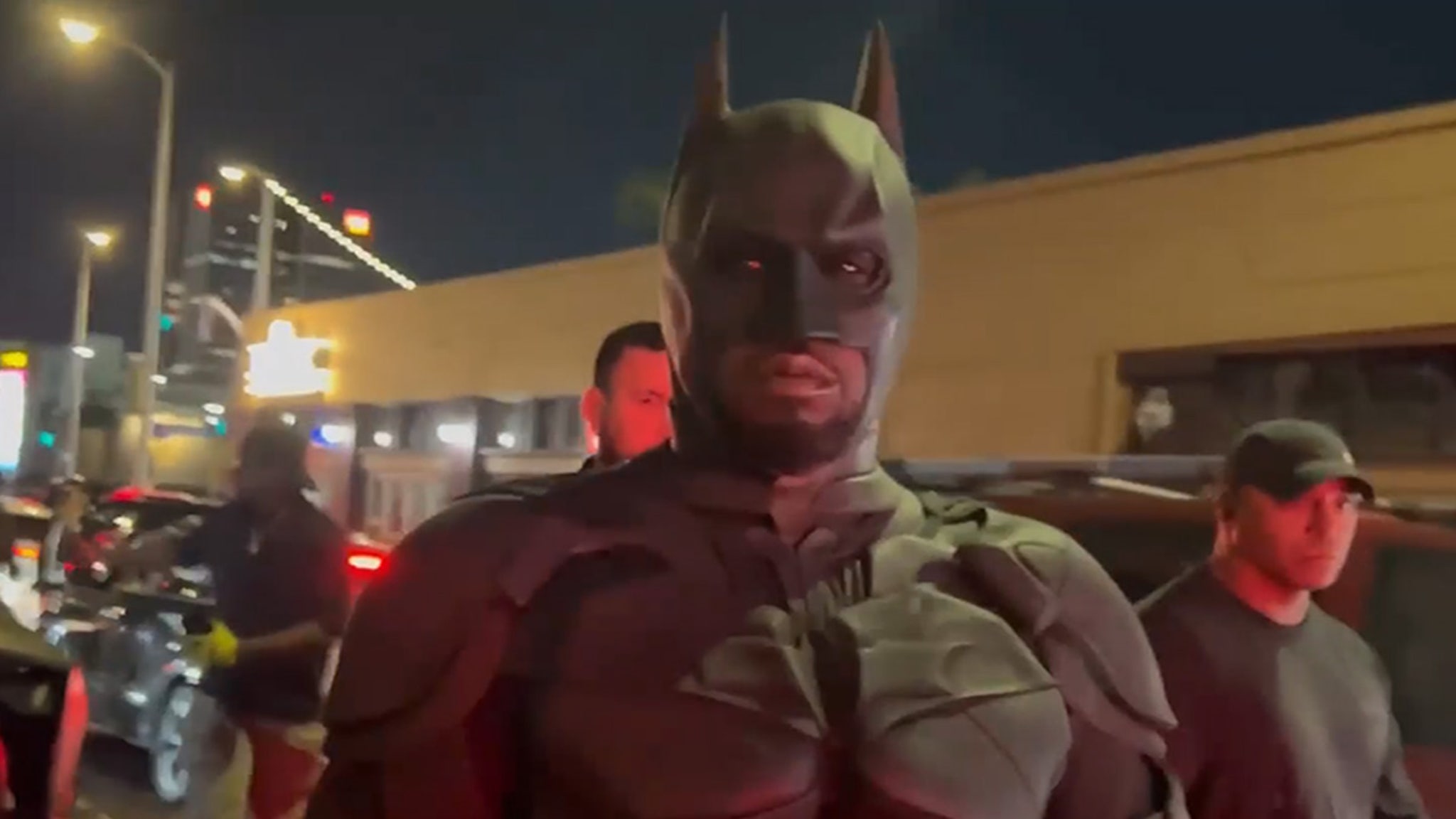 Diddy goes all out in his Batman costume, the Batmobile despite a ban from Warner Bros