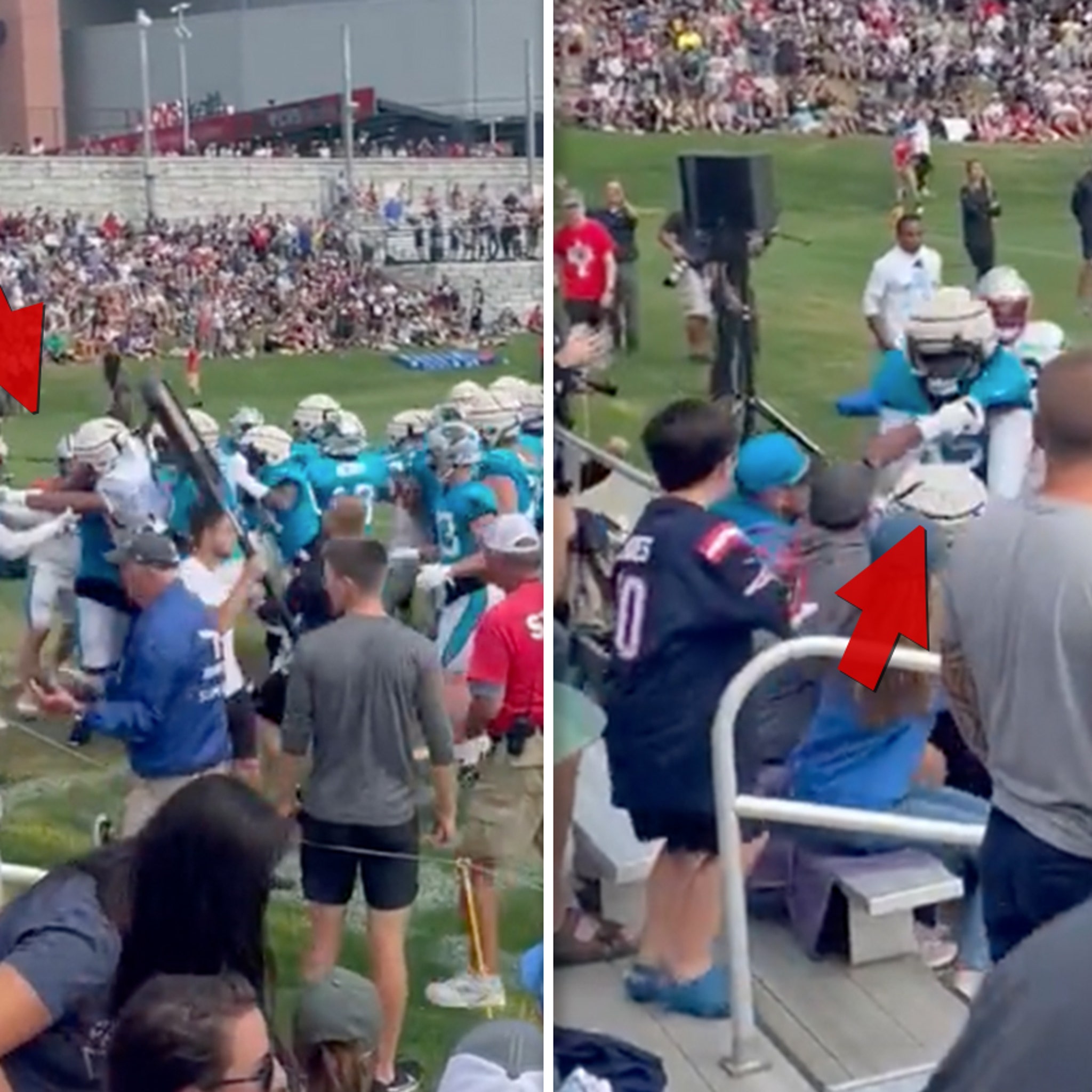 Players land on fan during latest Panthers-Patriots practice fight