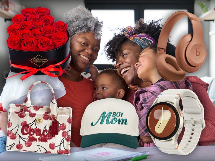 Mother Being Hugged By Her Family Surrounded By Gifts From Amazon