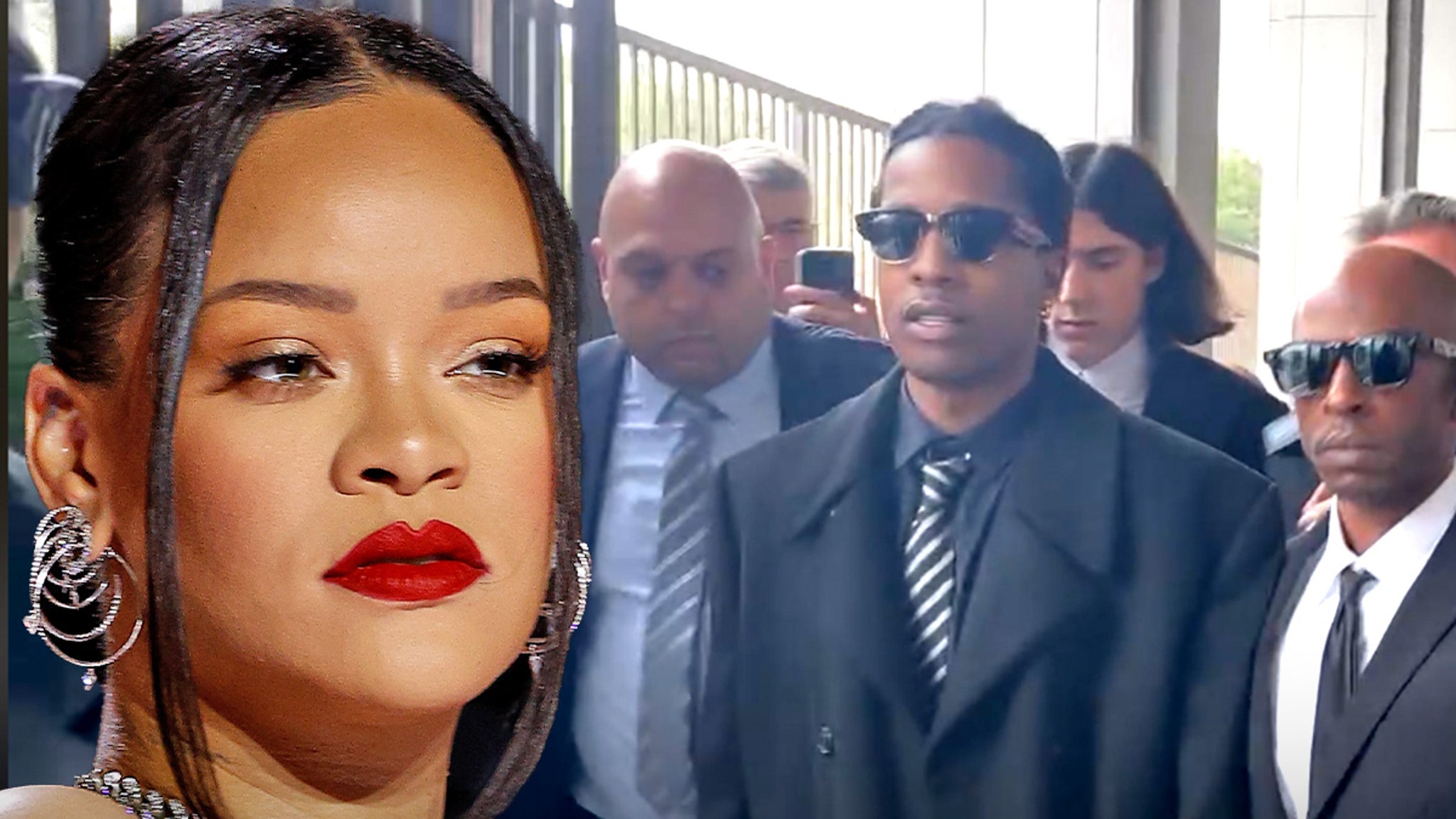 Rihanna Rocks White Top, Gold Hoops Di A $ AP Rocky Trial