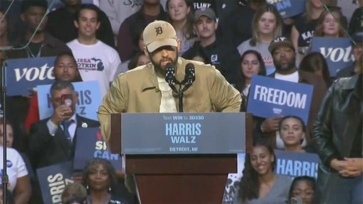 Eminem All Business Introducing Barack Obama at Kamala Harris Rally, Obama Raps