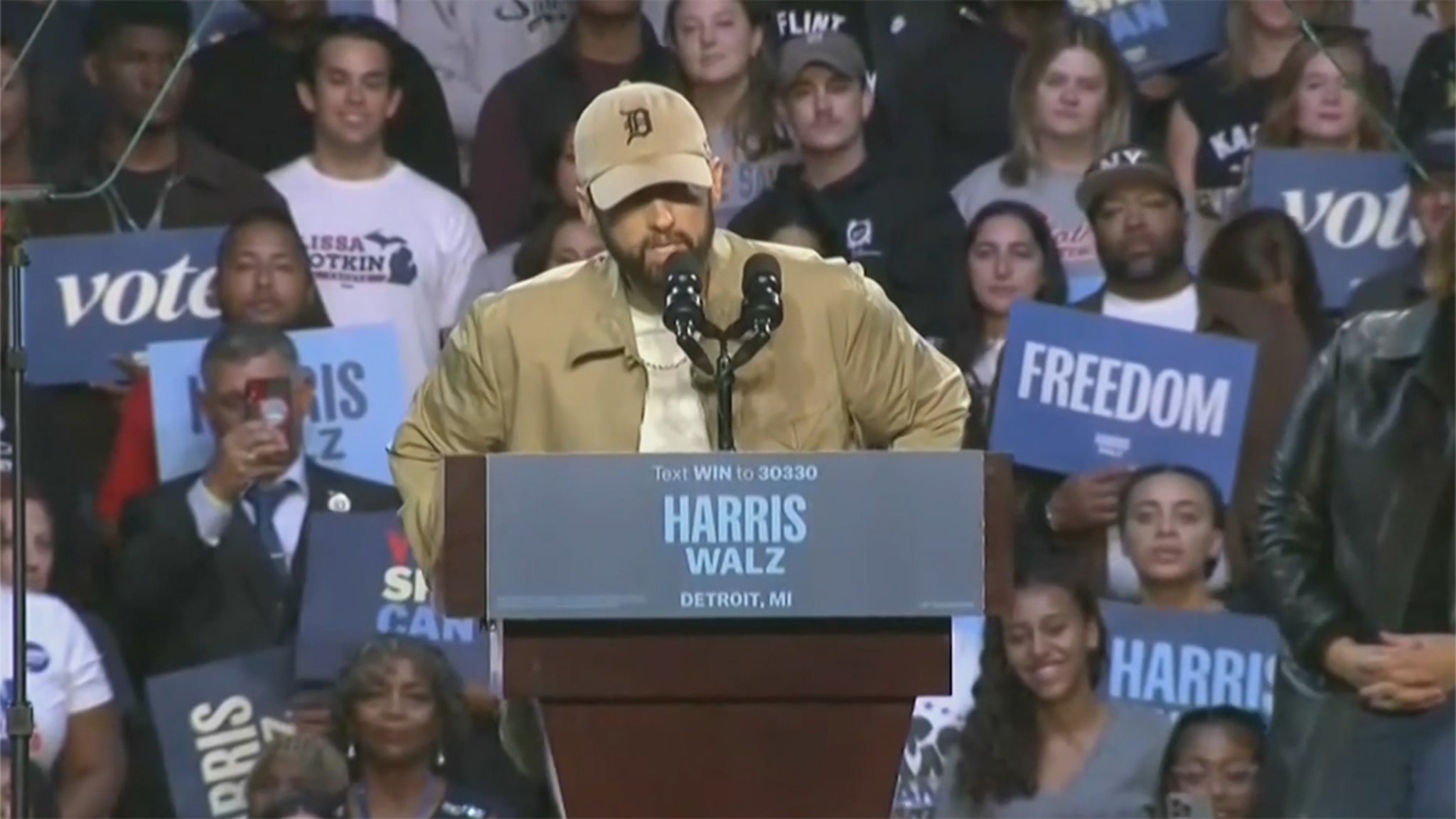 Eminem All Business Introducing Barack Obama at Kamala Harris Rally ...