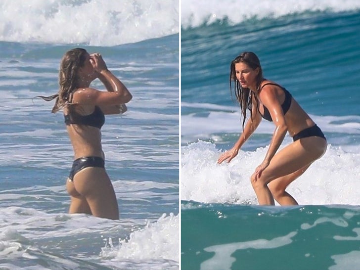 Gisele Surfs In Tiny Black Bikini In Costa Rica