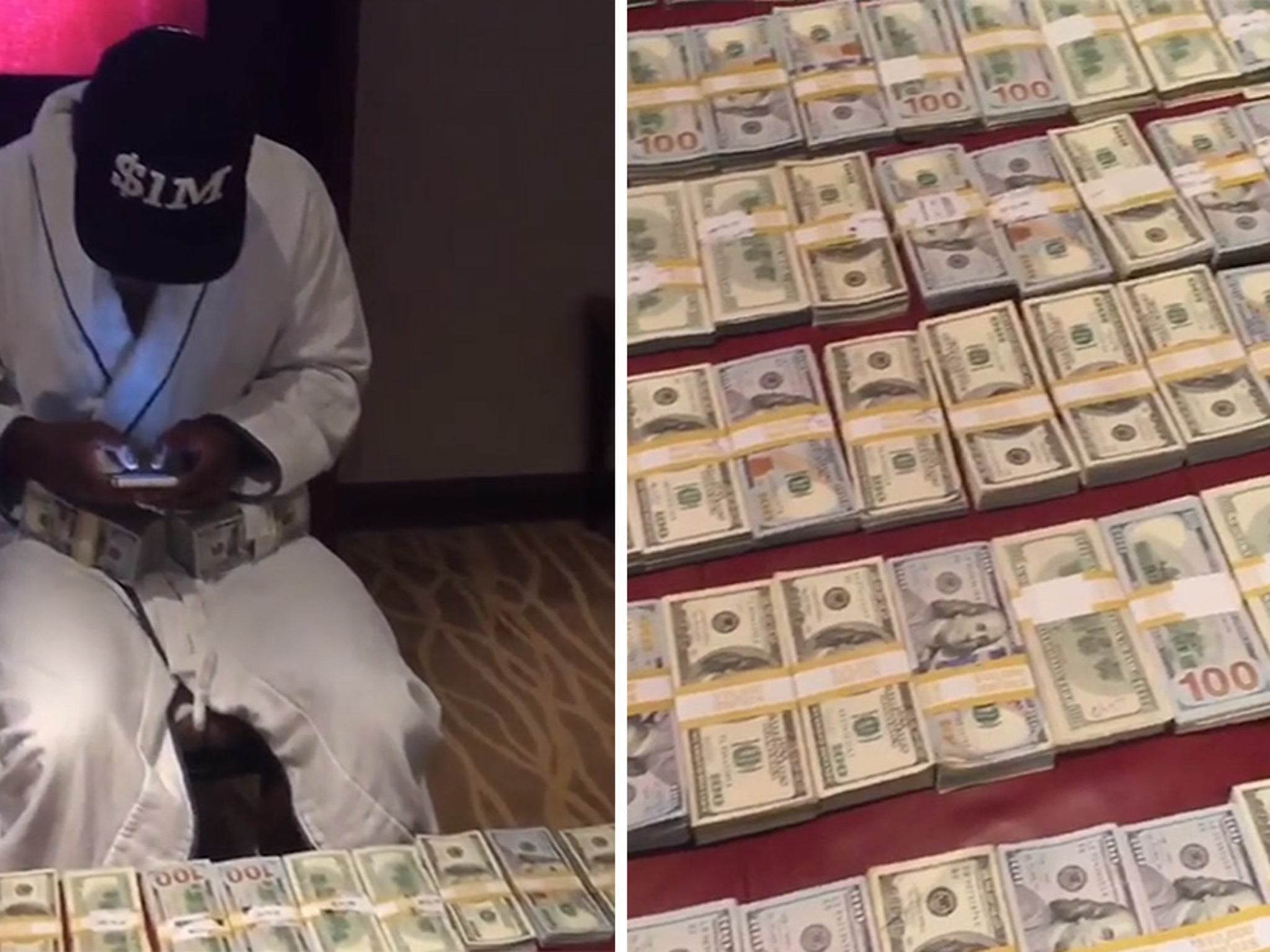 Floyd Mayweather flaunts his wealth as he dumps bagful of cash