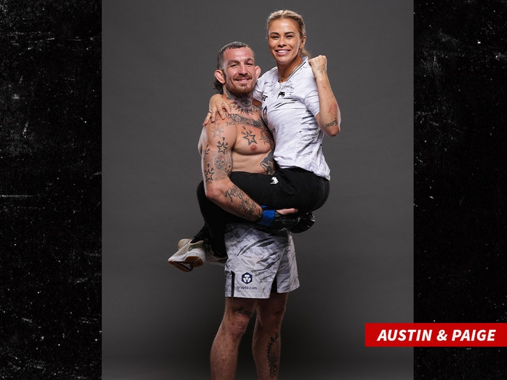 Austin Vanderford posa para un retrato con su esposa, Paige Vanzant