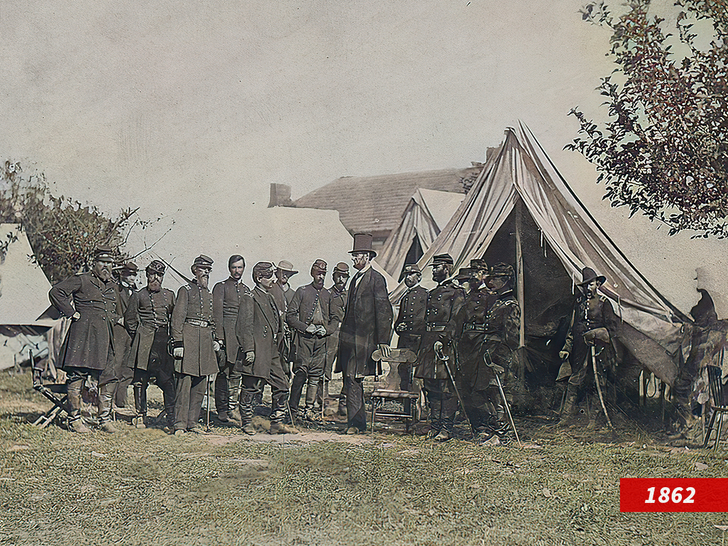 Abraham Lincoln at the Army of Potomac camp during Civil War