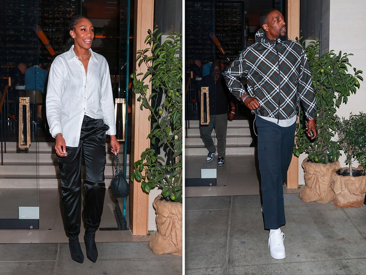 A'ja Wilson, a WNBA star for the Las Vegas Aces, on a date night with Bam Adebayo of the Miami Heat at Novikov in Beverly Hills