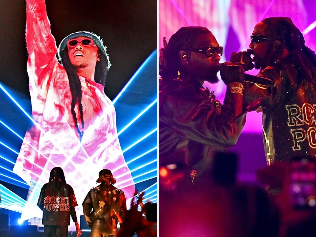 Offset and Quavo perform in Takeoff's honor after he died in November 2022.