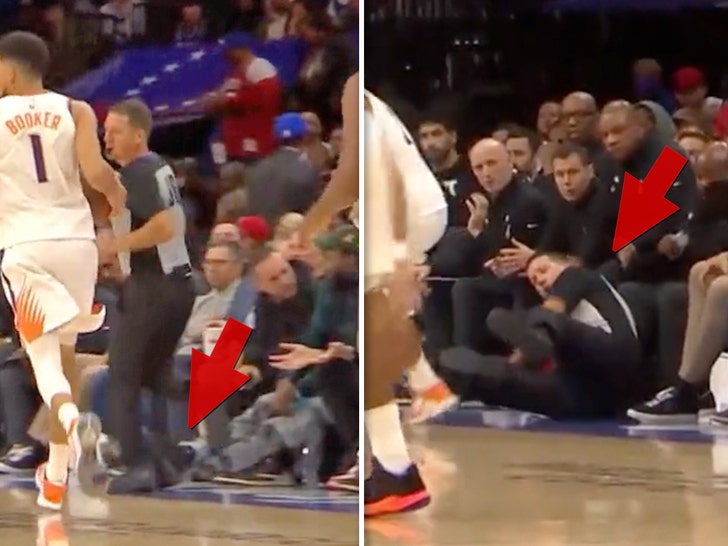 meek mill trips referee at 76ers game