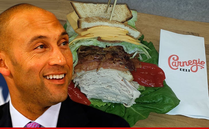 Derek Jeter -- Famous NYC Deli Honors With Sandwich :: 0929-jeter-club-getty-2