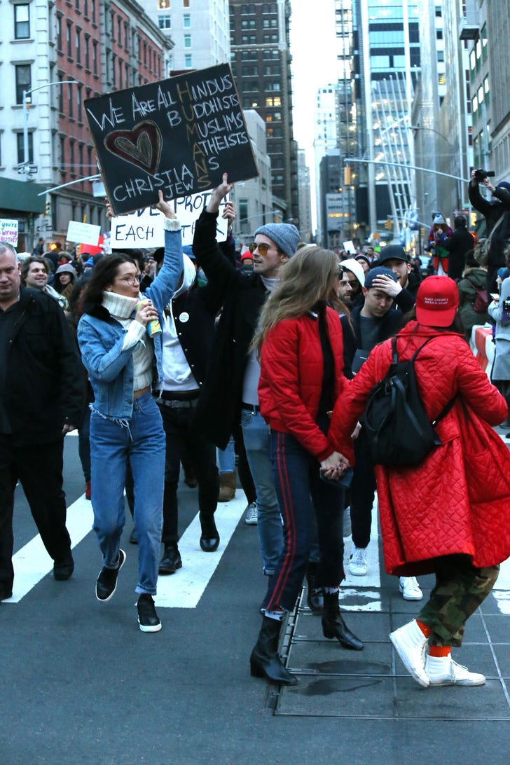 Bella and Gigi Hadid join in the protest against President Trump's immigration ban