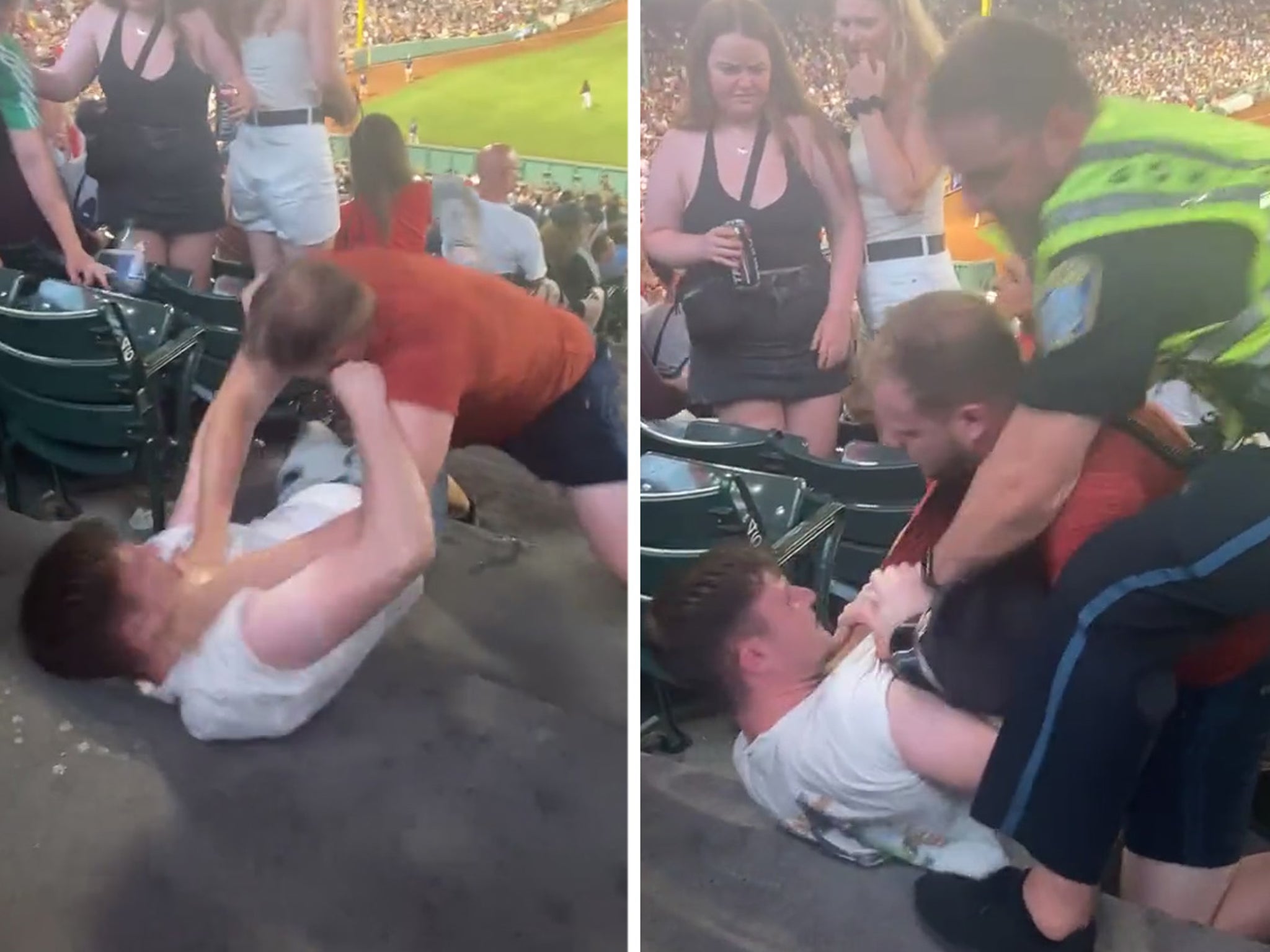 Red Sox fan vomits on to fans sitting in tier below him during game at  Fenway Park