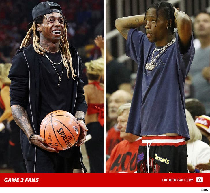 Lil Wayne & Travis Scott Courtside For Rockets vs. Warriors Beatdown