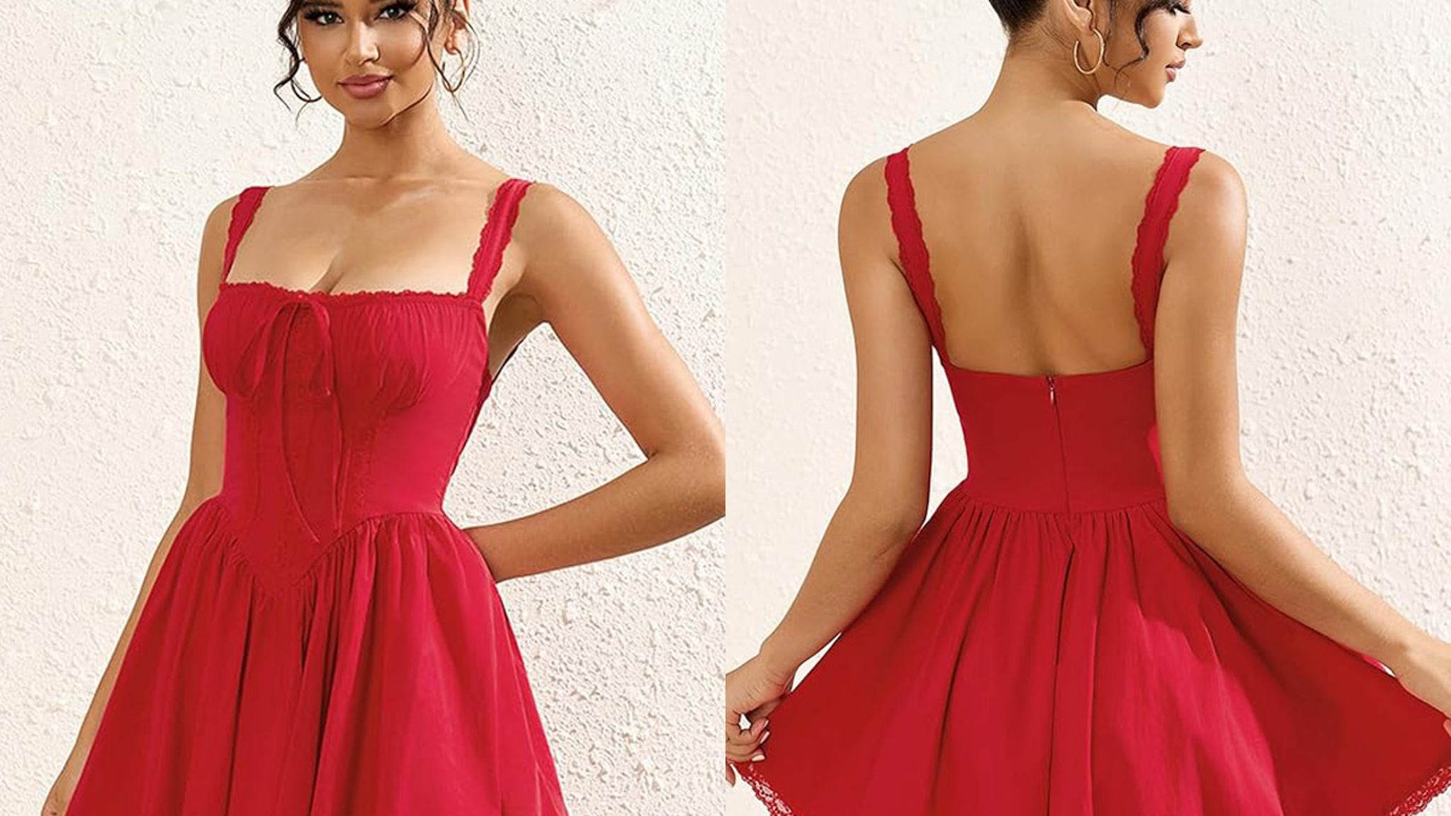 strapless open back dress Tina Holly Couture TE001 Red Satin Lace Up Back Formal Dress main image 1
