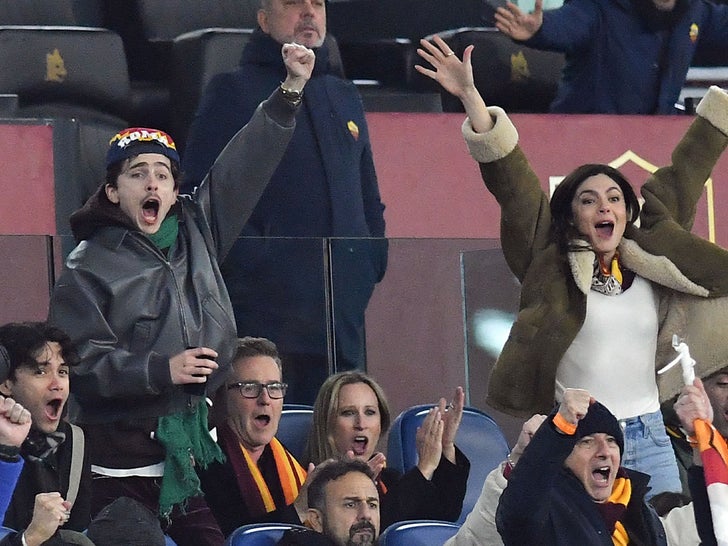 Timothée Chalamet and Edward Norton Cheer at Soccer Game in Italy