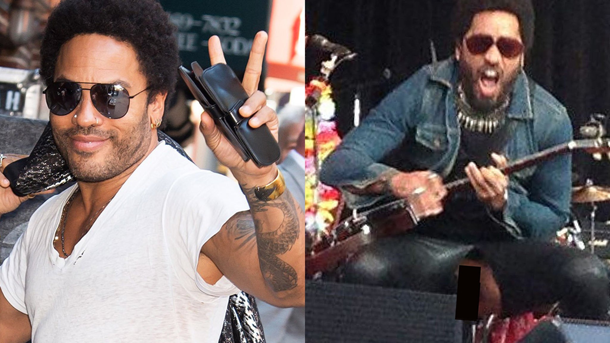 Lenny Kravitz Exposes Junk After Leather Pants Rip Open!!! 
