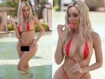 Farrah Abraham In A Red String Bikini Swimming In a Pool In Vegas