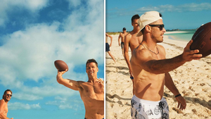 Tom Brady Goes Shirtless For Beach Football Sesh With Ex-Patriots Teammates
