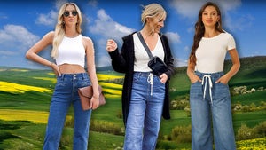 Women Wearing Cinched Waist Denim Pants