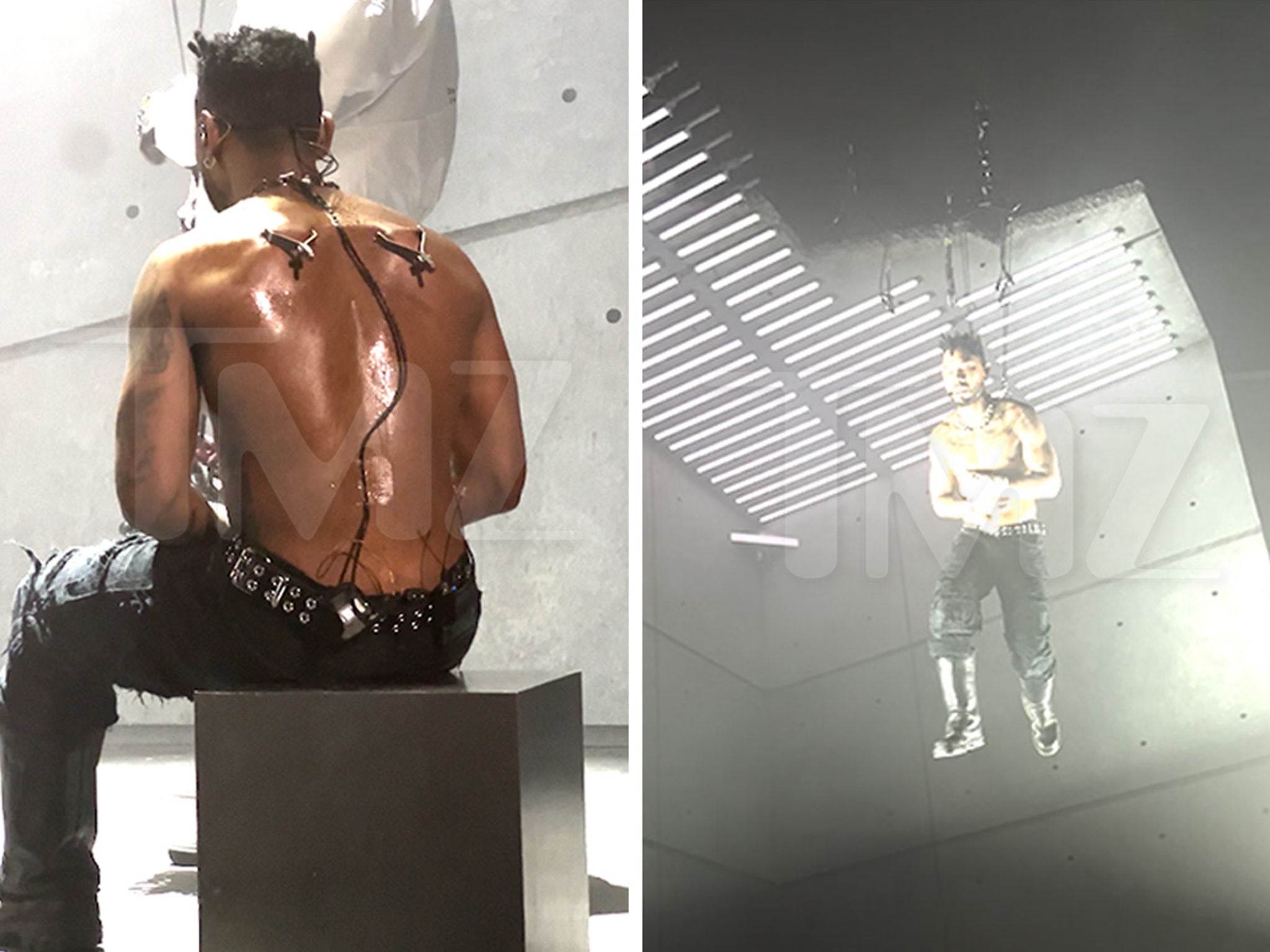 Miguel Performs Gruesome Body Suspension Show With Hooks In His Back