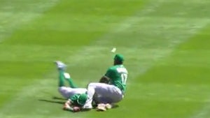 A's Outfielder Chad Pinder Knee'd In Face In Scary Collision During Tigers Game