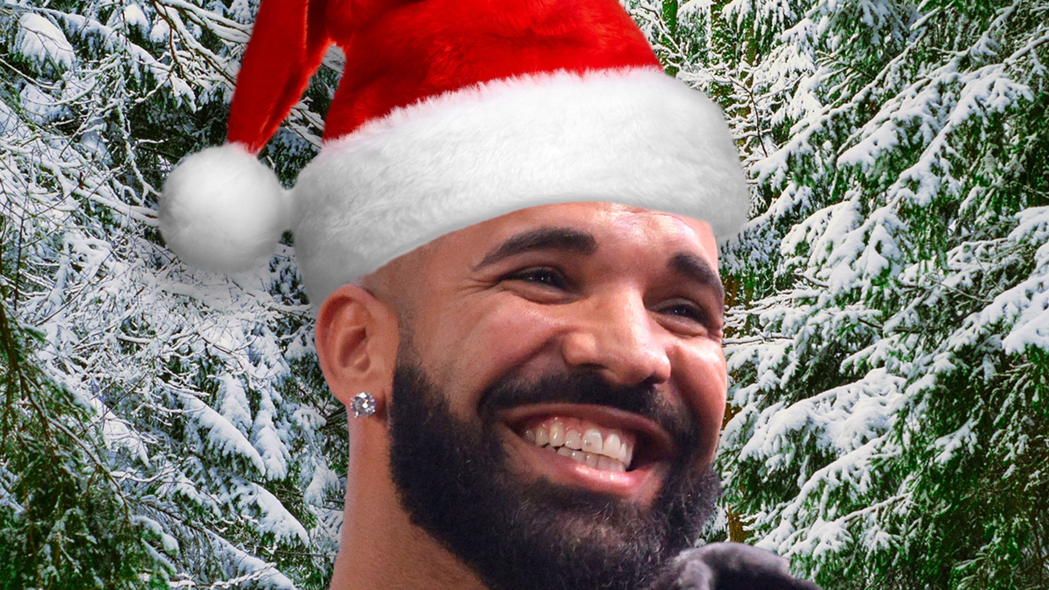 Drake Berpose dengan Mantel Bulu Imitasi Besar untuk Foto Natal