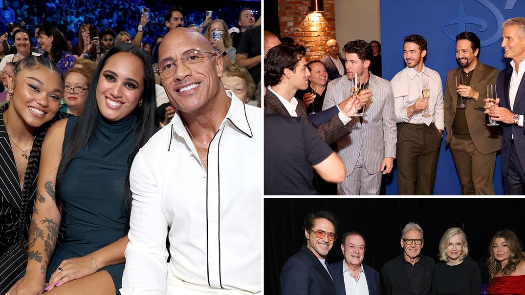 The Rock and Ava Raine and Tatyanna Dumas, Jonas Brothers and Lin-Manuel Miranda and Josh D'Amaro, Robert Downey Jr and Al Michaels and Harrison Ford and Diane Sawyer and Ellen Pompeo