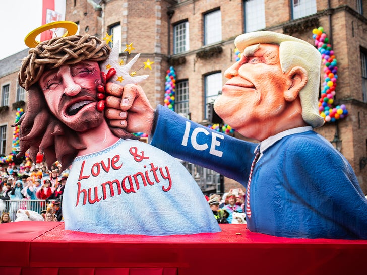 US President Donald Trump Punching Jesus Christ On Parade Float
