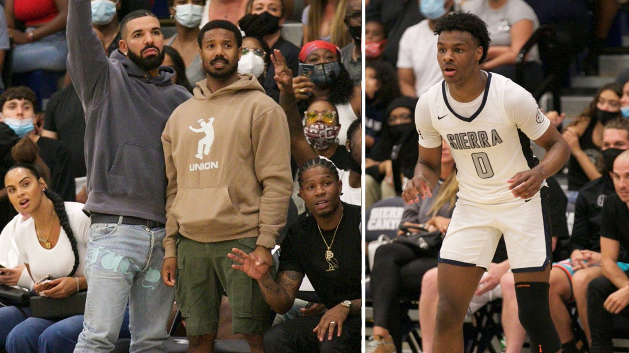 Drake & Michael B. Jordan Attend LeBron James' Son Bronny's HS Hoops Game