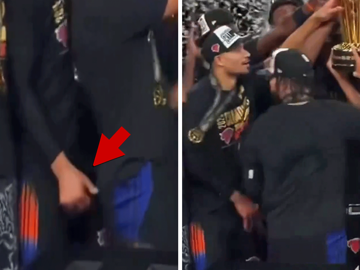 Knicks Star Caught 'In 4k' Sticking Finger in Jalen Brunson's Sensitive Area During NBA Cup Celebration (Video) 2 Via TMZ