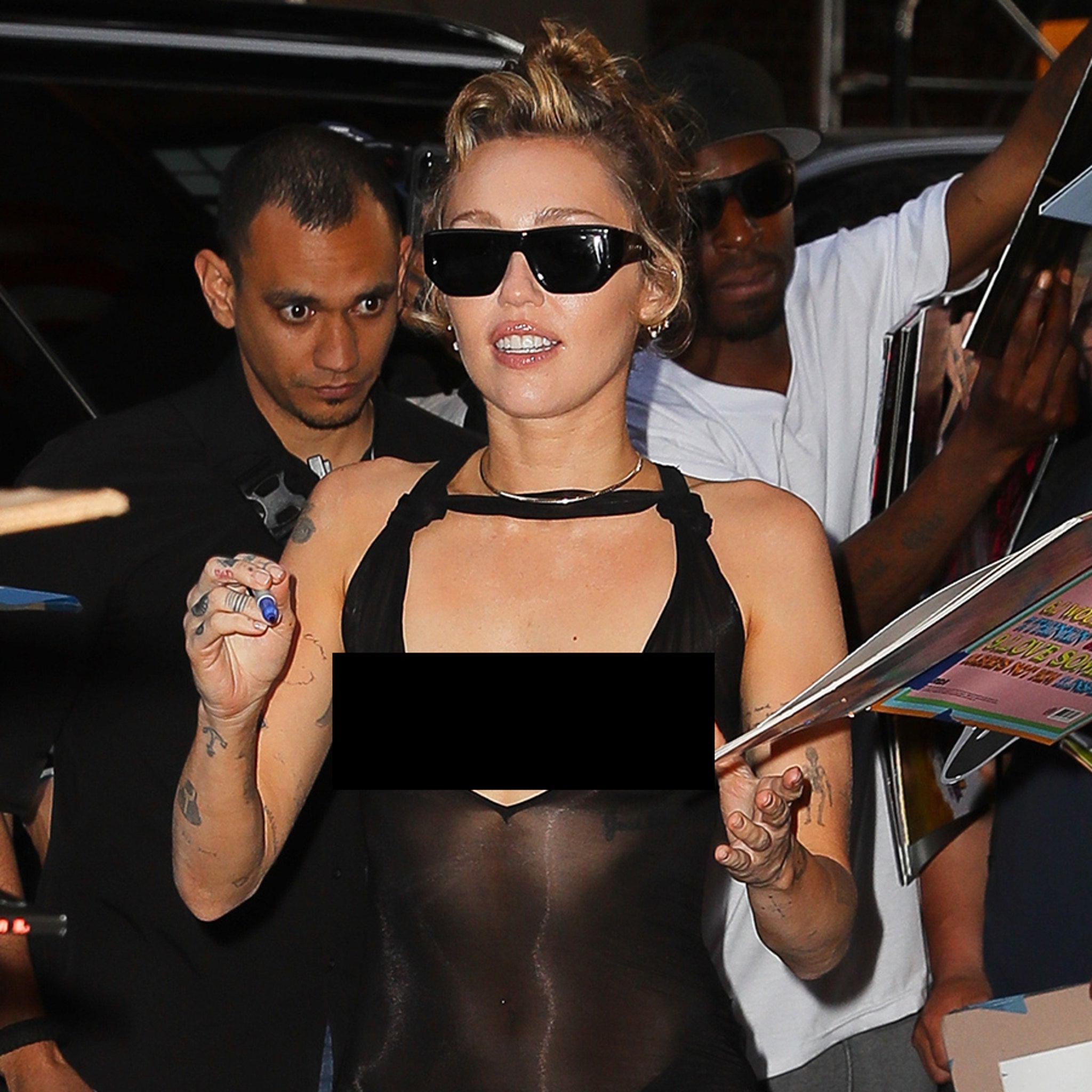 miley cyrus sheer black dress uncensored Miley Cyrus Turns Heads in Sheer Black Gown After NYC Performance