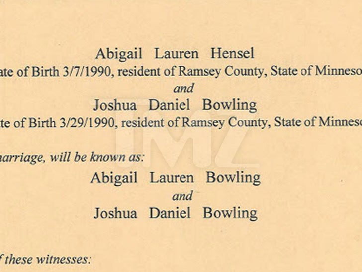 Certificato di matrimonio di Abigail Hensel e Joshua Bowling