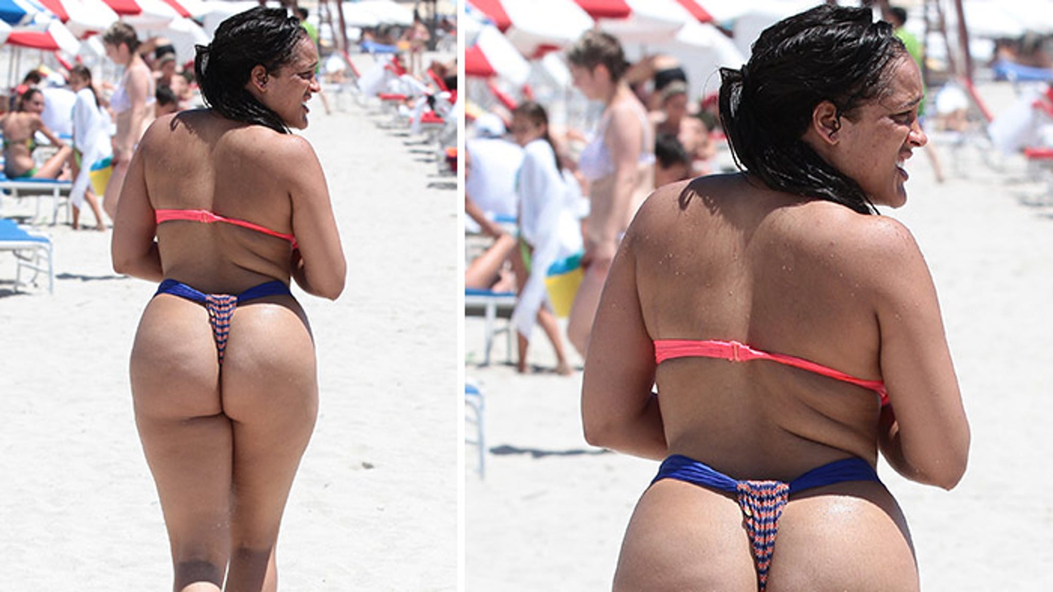 ...then broke out this thong while partying on the beach in Miami on Thursd...
