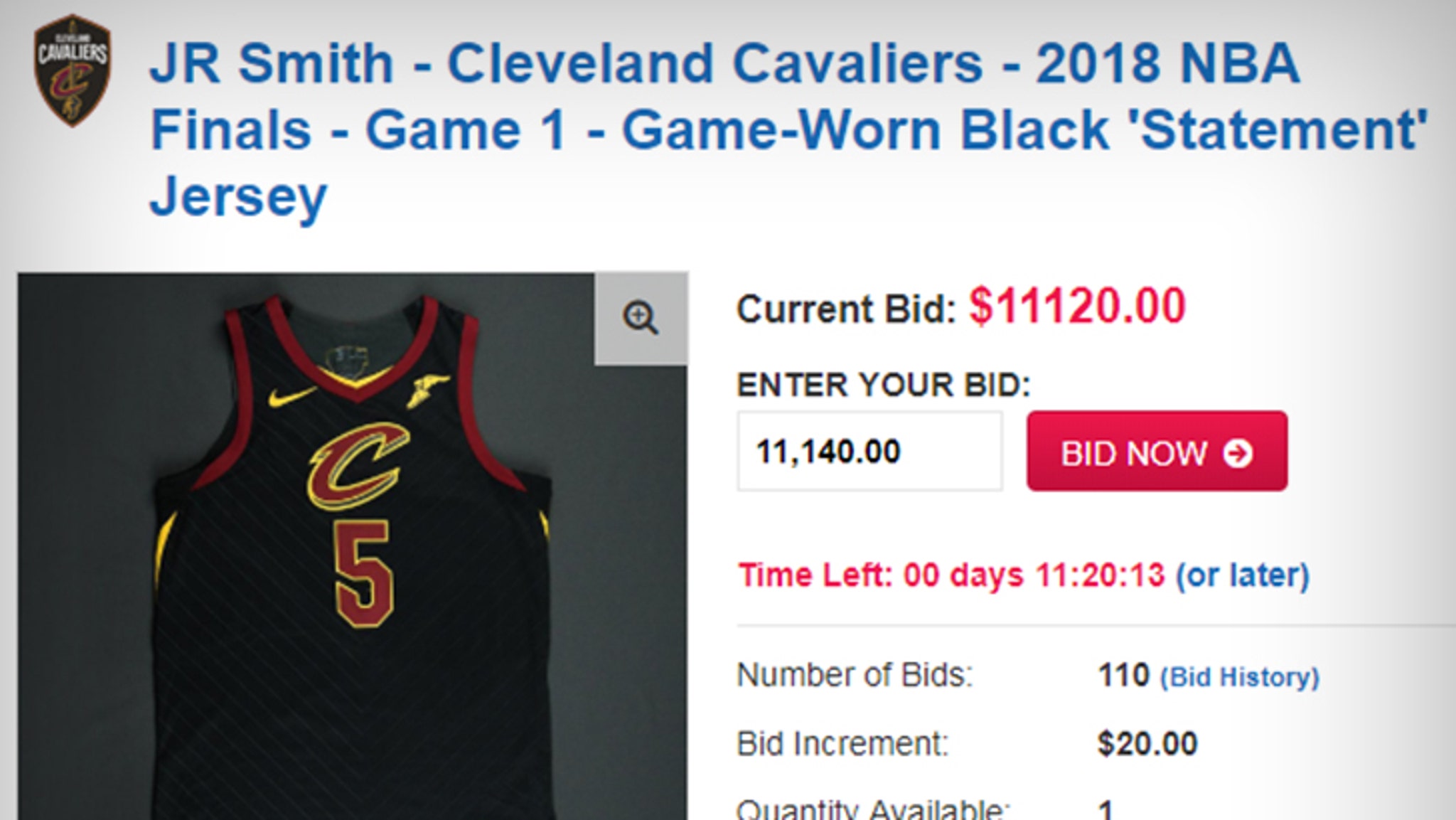 Jersey J.R. Smith wore in Game 1 NBA Finals loss sold for $23,548