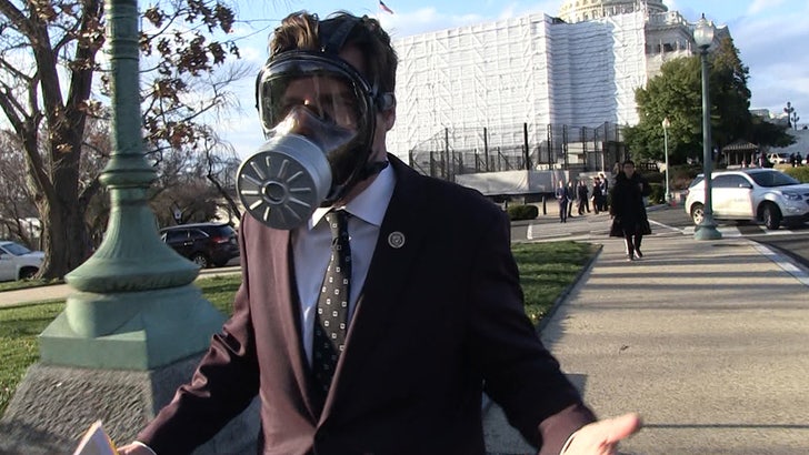 Rep. Matt Gaetz is taking A better safe than sorry approach to coronavirus -- even when he's just voting on it -- 'cause he's got himself gas mask on that could fight off the plague.