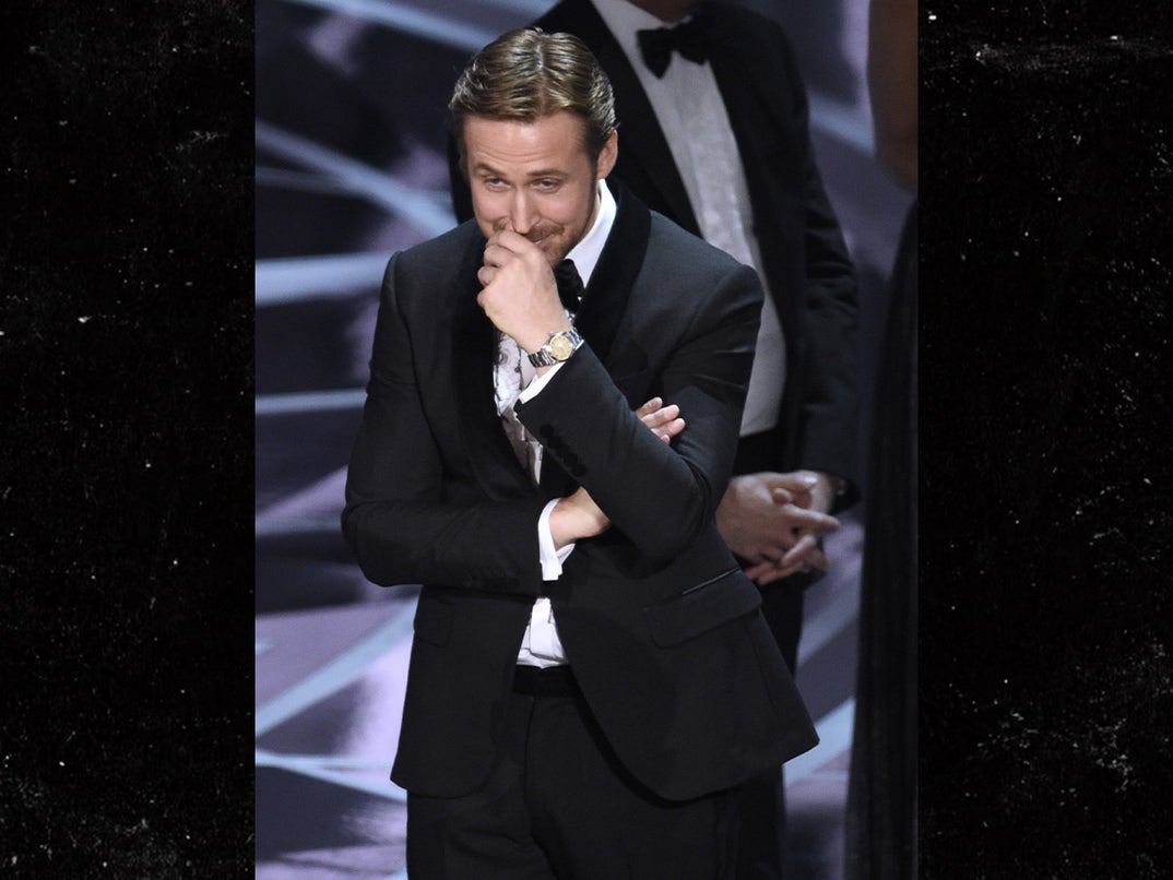During the switch-up saga, Ryan Gosling did his best holding back a shocked reaction.