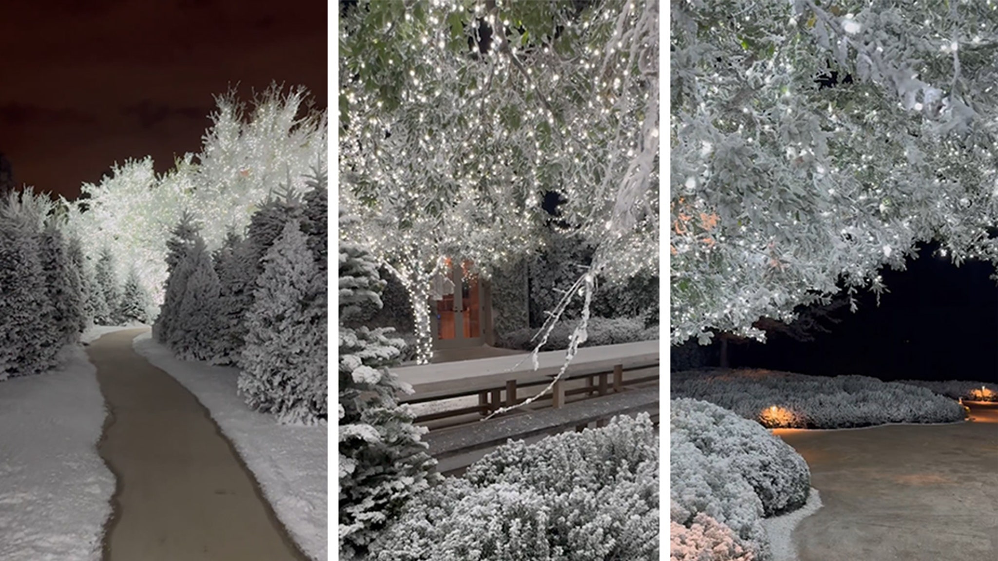 Kim Kardashian pronkt met een bos kerstbomen in haar achtertuin