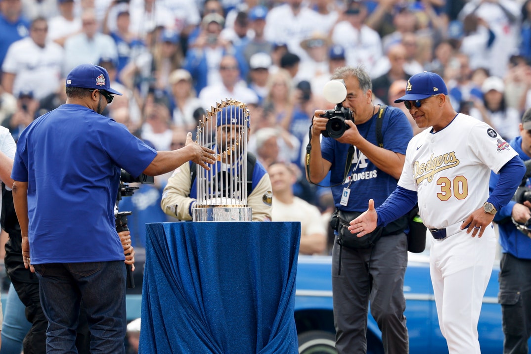 Ice Cube Delivers World Series Trophy in Style at Dodger Stadium