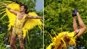 Harry Styles Flies In Yellow Costume As He Shoots New Video In the UK