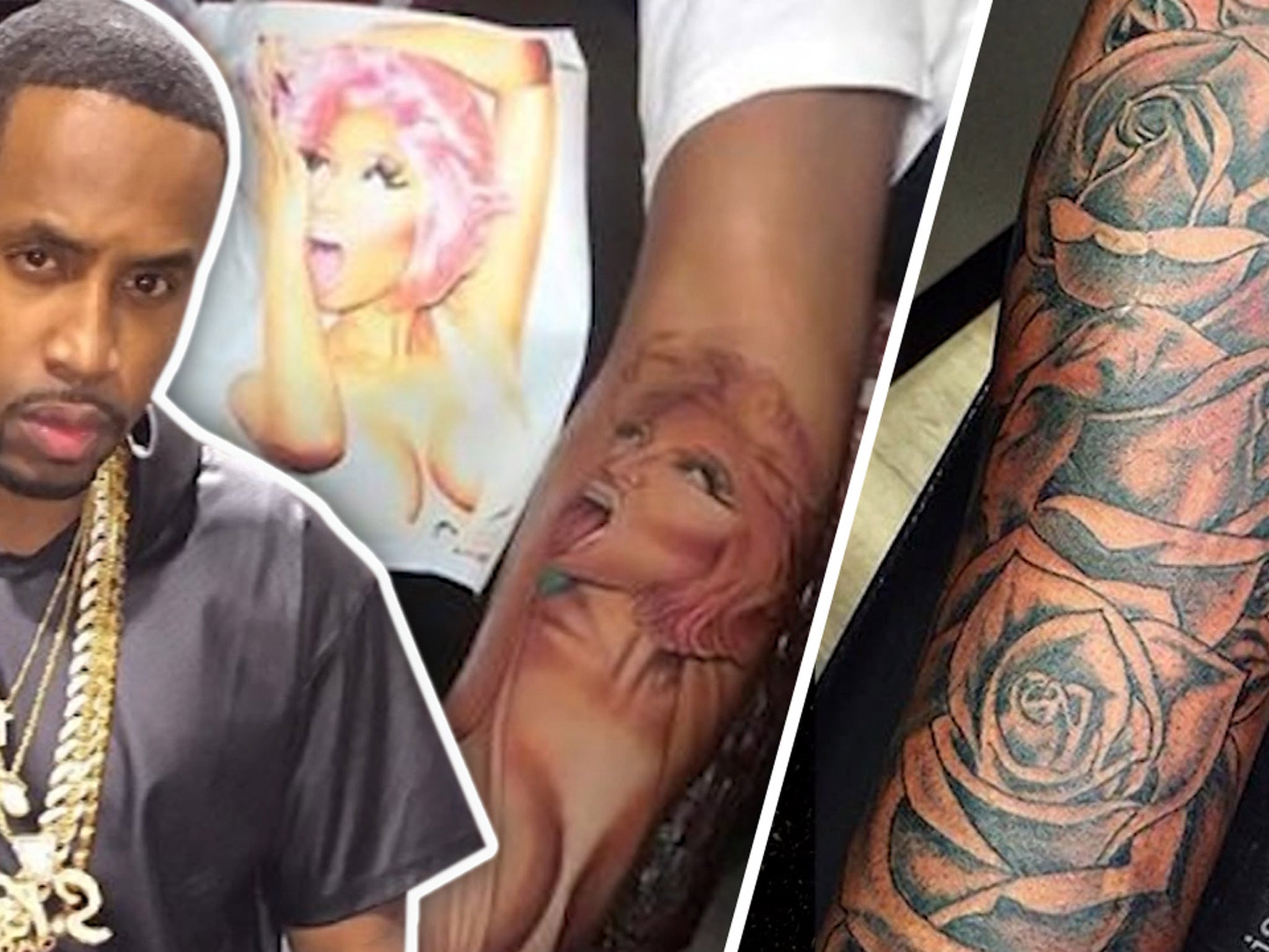 Nicki Minajs boyfriend Safaree Samuels inks over tattoos of her face and  name  Daily Mail Online