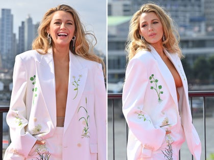 Blake Lively Shirtless With a White Blazer On